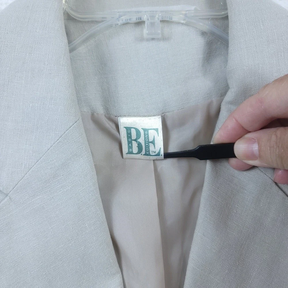 Basic Editions Vintage 90s Linen Blazer Jacket Women Small Beige Two Button